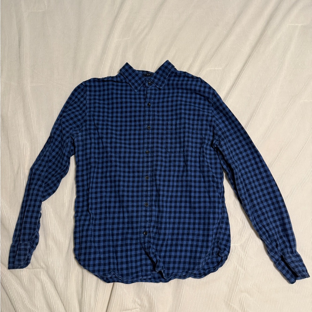 J. Crew Navy Plaid Men's Casual Flannel Shirt